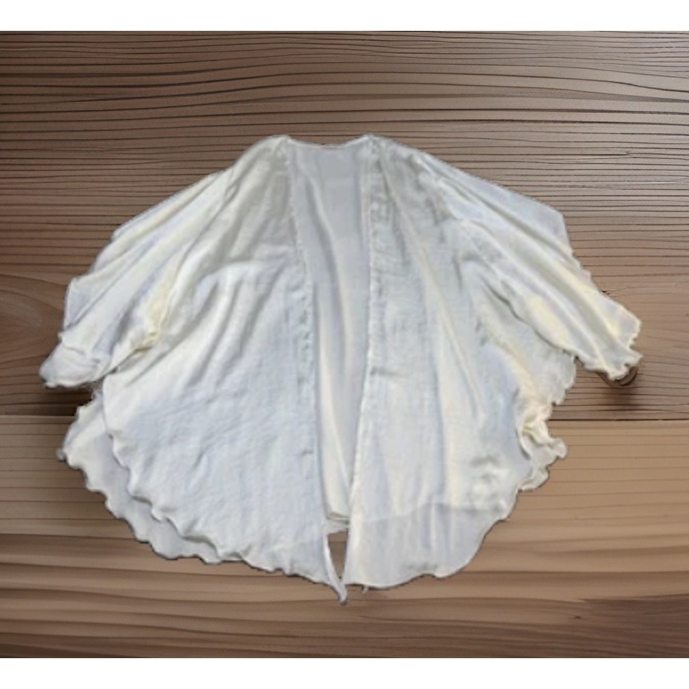 Aunt Wandai Ivory  Satin Feel Kimono Cardigan Open Lettuce, Edge Flowy One Size